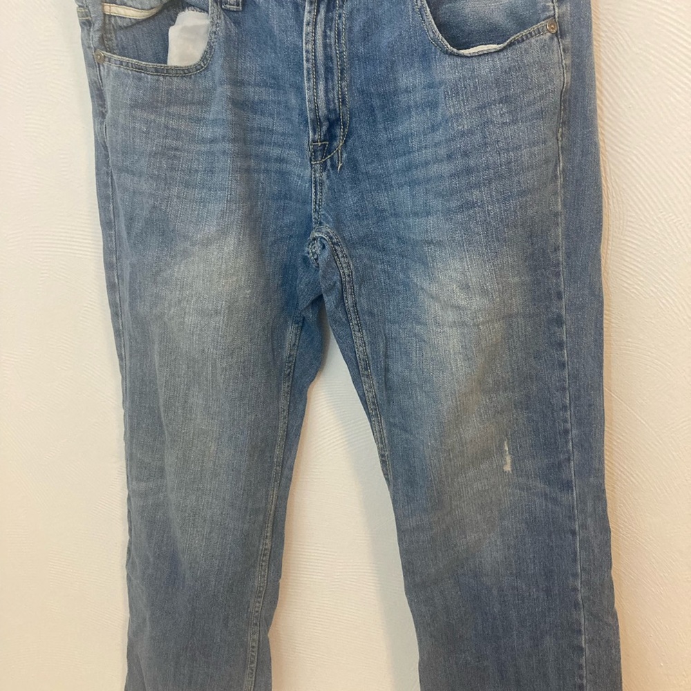 Machine Blue Straight-Leg Jeans with Distressed Details